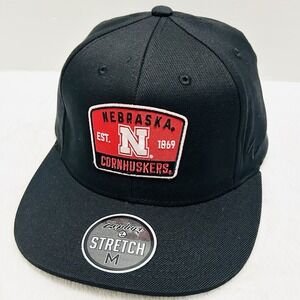 Zephyr Nebraska‎ Cornhuskers Logo Flat Hat Cap Stretch Flex Medium Black NCAA